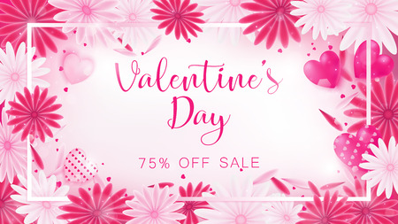 valentine floral invitation is decorate in red and pink color as flower blooming, border is pearl pink along with petals are dropped on beside , usage in advertising decorative or cerebrate invitationのイラスト素材