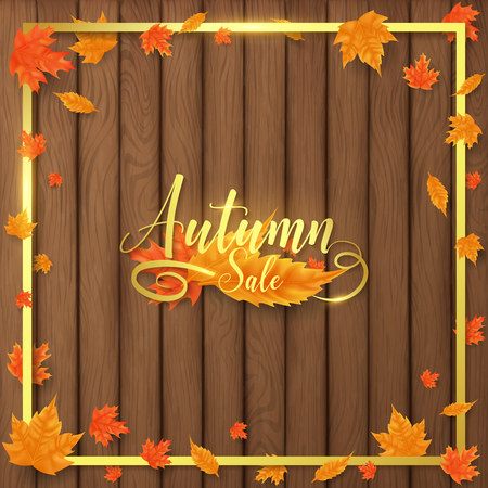luxury autumn background decorate in golden text and border along with leaves beside border ,all golden shade contains flare look more realisticのイラスト素材