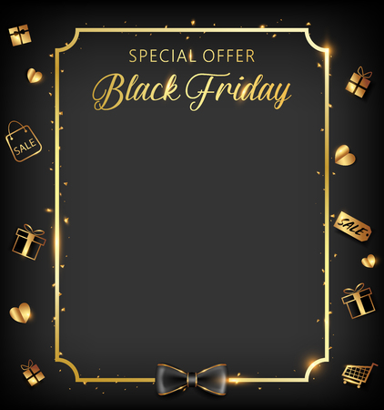 Black Friday banner with golden ornaments icon conceptionのイラスト素材