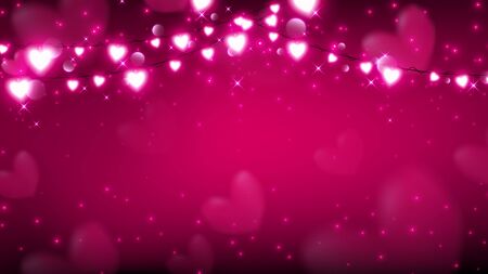 abstract of valentine background with fairy lights hanging on top and producing magic particles are dropping downのイラスト素材