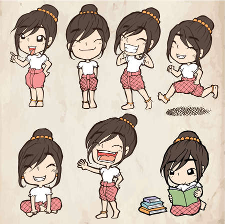 Thai girls who show cute gesturesのイラスト素材