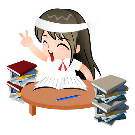 girl good at studying  reading, vector cartoon clipart anime cute character model emotion illustration drawing kawaii manga design idea download artのイラスト素材