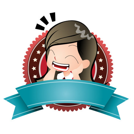 cartoon woman face with ribbon over white background. vector graphic.のイラスト素材