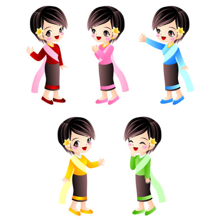 cartoon girl with different expressions on white background - illustration for childrenのイラスト素材