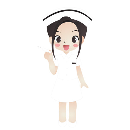 Nurse with a thermometer on a white background. Vector illustration.のイラスト素材