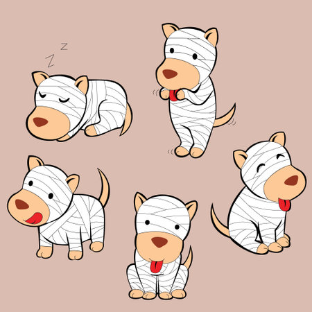 Set of cute cartoon dogs in a bandage. Vector illustration.のイラスト素材