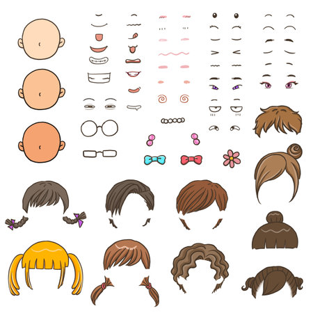 Set of hairstyles and haircuts in cartoon style. Vector illustration.のイラスト素材