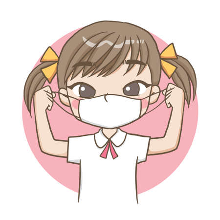 girl wearing a mask vector cartoon clipart anime cute character cartoon model emotion illustration drawing kawaii manga design free download artのイラスト素材