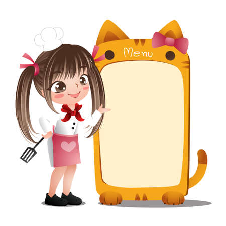 girl food menu chef greeting card vector cartoon clipart anime cute character cartoon model emotion illustration drawing kawaii manga design idea free download artのイラスト素材