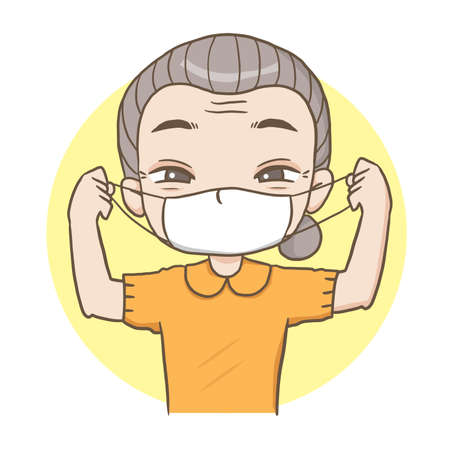 granny wearing a mask vector cartoon clipart anime cute character illustration drawing, kawaii manga design idea free download artのイラスト素材