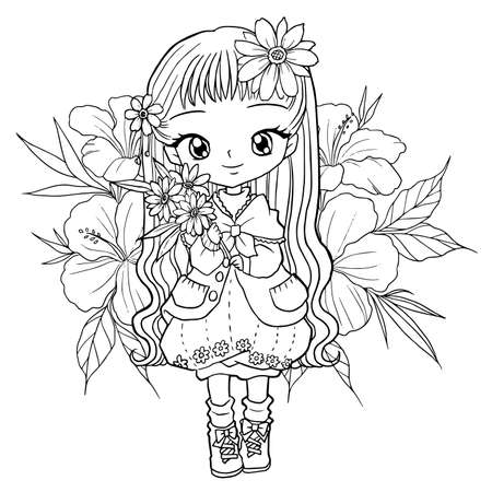 Coloring page kawaii style cute anime cartoon drawingのイラスト素材