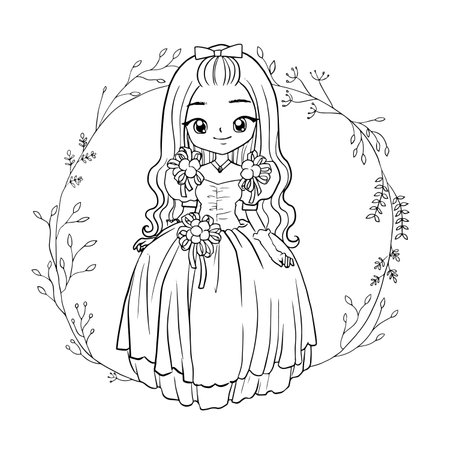 Coloring page kawaii style cute anime cartoon drawingのイラスト素材