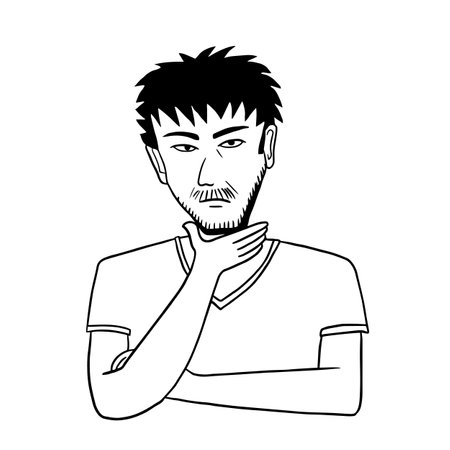 young man with beard cartoon vector illustration graphic design in black and whiteのイラスト素材