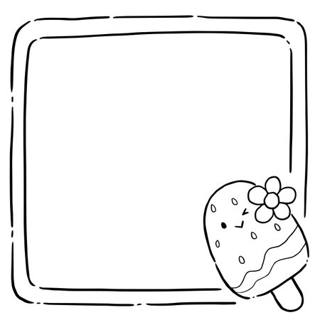 Frame with ice cream in doodle style. Vector illustration.のイラスト素材