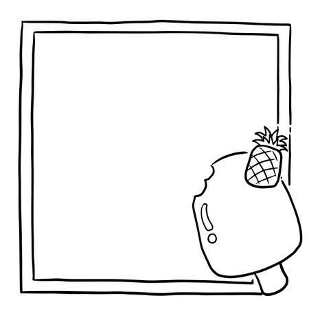 Black and white outline frame with ice cream. Vector clip art.のイラスト素材