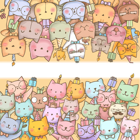 Seamless background with cute cartoon cats. Vector illustration. Can be used for wallpaper, pattern fills, web page background,surface textures.のイラスト素材