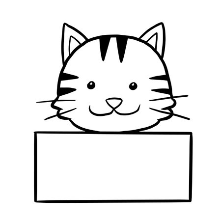 cute cat animal cartoon vector illustration graphic design in black and whiteのイラスト素材