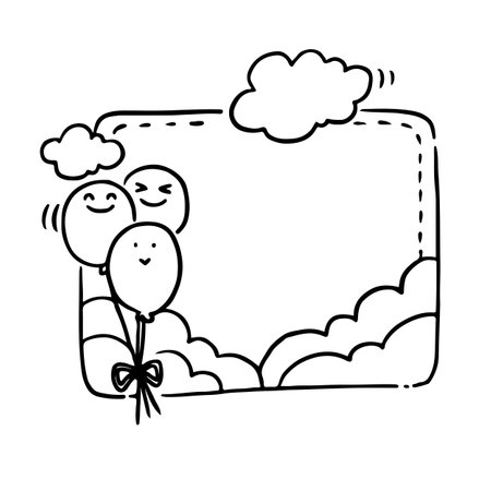 cute frame with balloons helium in the clouds vector illustration designiconのイラスト素材
