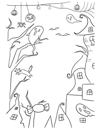 backdrop background halloween cartoon cute doodle coloring page kawaii anime illustration clip art drawing mangaのイラスト素材