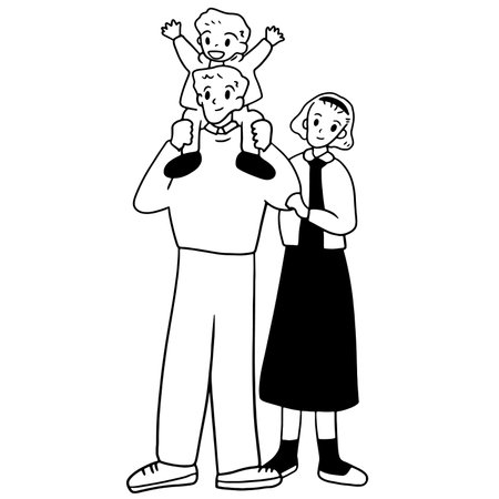 cute grandmother with grandson avatar cartoon character in black and white vector illustration graphic designのイラスト素材