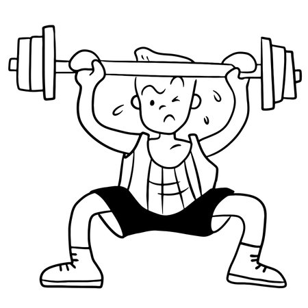 Cartoon Illustration of Kid Boy Exercising with Barbellのイラスト素材