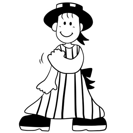 Cartoon Illustration of a Kid Girl Wearing a Cowboy Costumeのイラスト素材