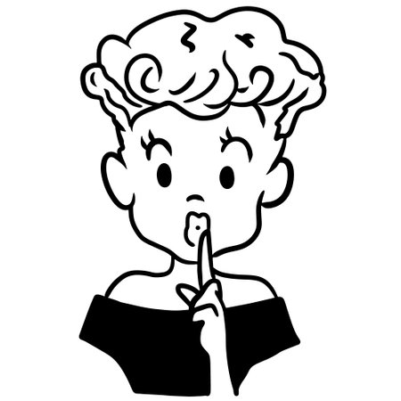 Illustration of a boy making silence gesture with his index finger.のイラスト素材