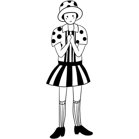 cartoon girl with polka dot dress and hat over white background, vector illustrationのイラスト素材