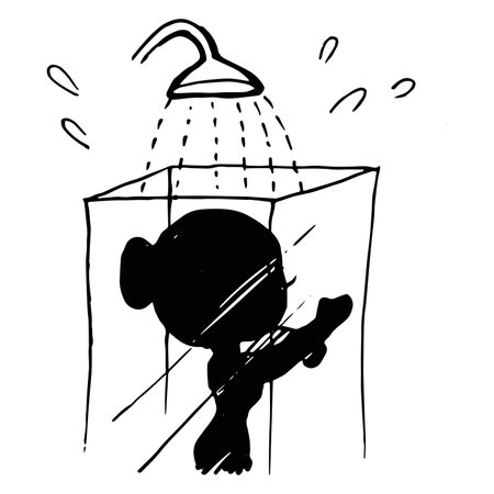 baby shower, illustration of a child taking a shower in a boxのイラスト素材