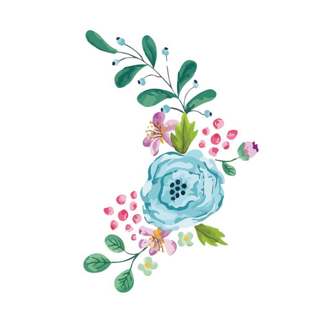 beautiful flowers with branches and leafs decorative vector illustration designiconのイラスト素材