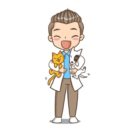 Veterinarian with cat mascot character cartoon vector illustration graphic design.のイラスト素材