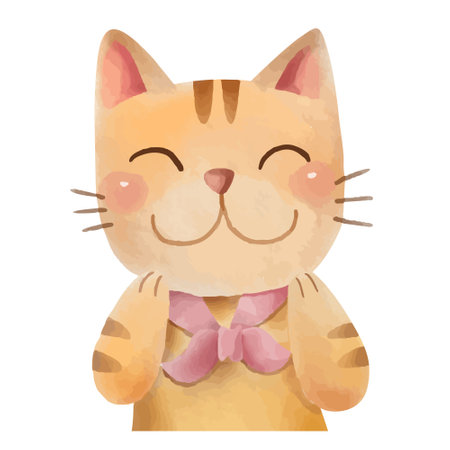 Cute cartoon cat with bow tie. Hand drawn vector illustration.のイラスト素材