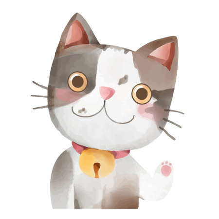Cute cartoon cat on white background. Hand drawn watercolor illustration.のイラスト素材