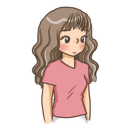 Cute girl with long hair. Vector illustration on white background.のイラスト素材