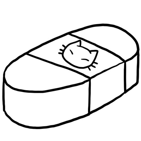 Black and White Cartoon Illustration of Cute Cat Sucking a Piece of Cheeseのイラスト素材