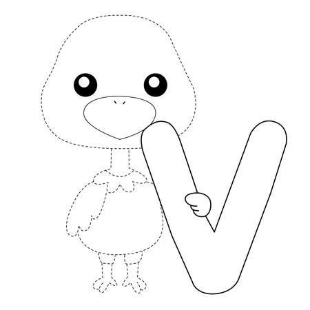 Coloring book for children, Cute penguin with letter Vのイラスト素材