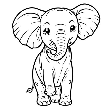 Black and White Cartoon Illustration of Cute Elephant Animal for Coloring Bookのイラスト素材