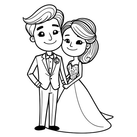 Bride and groom couple cartoon vector illustration graphic design vector illustration graphic designのイラスト素材
