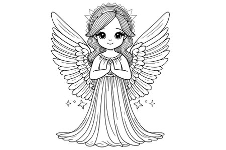 Cute little angel. Black and white vector illustration for coloring book.のイラスト素材