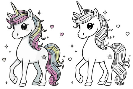 Unicorn Coloring Page for Kids. Vector Illustration.のイラスト素材