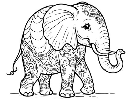 Elephant coloring book. Black and white vector illustration for adults.のイラスト素材
