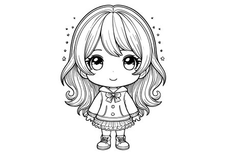 Cute little girl with long hair. Vector illustration for coloring book.のイラスト素材