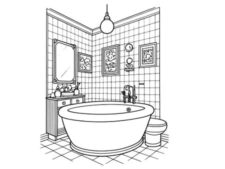 Bathroom graphic black white interior sketch vector illustration hand-drawnのイラスト素材