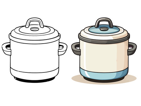 Illustration of a set of multi-cooking pots on a white backgroundのイラスト素材