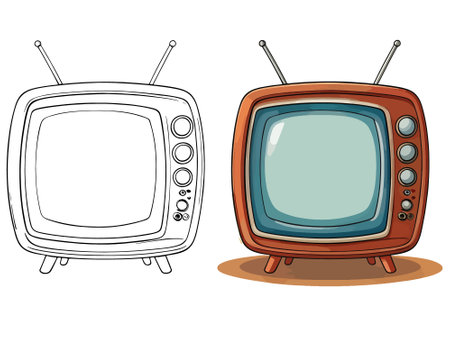 Vintage TV set isolated on white background. Vector illustration in sketch style.のイラスト素材