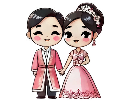 Couple in Korean traditional clothes, Hanbok, vector illustrationのイラスト素材