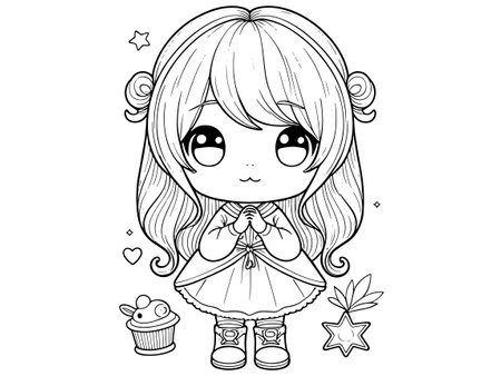 Cute little girl. Vector illustration for coloring book or page.のイラスト素材