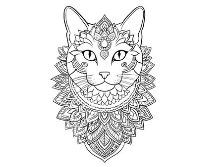 Cat face in ethnic style. Vector illustration for adult coloring book.のイラスト素材