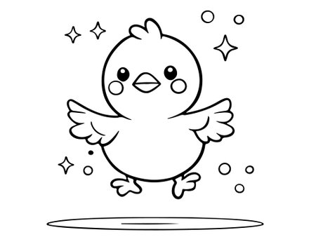 Black and White Cartoon Illustration of Cute Bird Character for Coloring Bookのイラスト素材