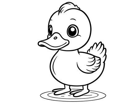 Black and White Cartoon Illustration of Cute Little Duck for Coloring Bookのイラスト素材